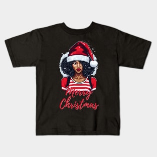 Black Woman Santa, Black Mrs Santa Claus, African American Santa, Merry Christmas Kids T-Shirt